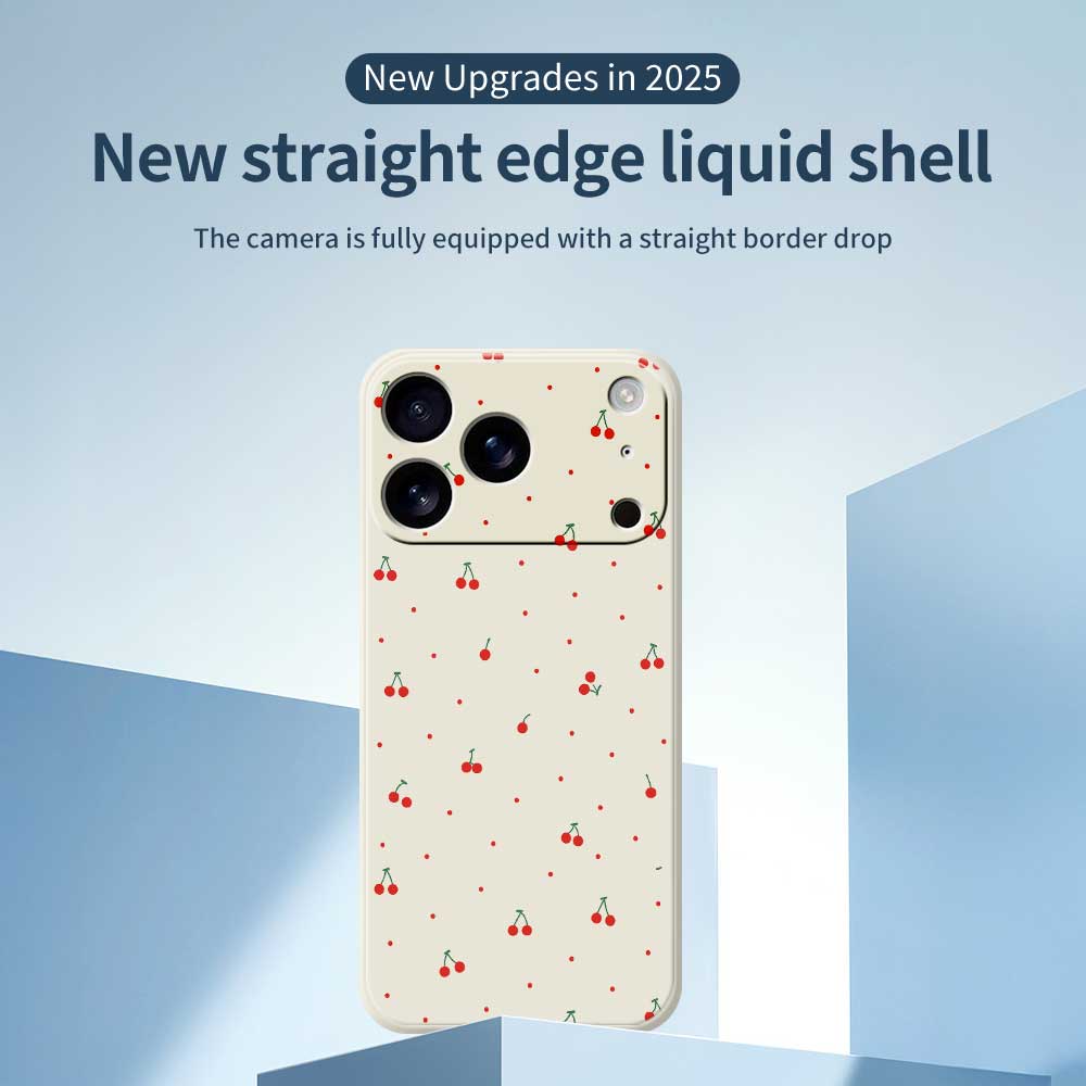 For iPhone 17 Pro Max Case Red Cherry Pattern Printing Straight Edge TPU Phone Back Cover