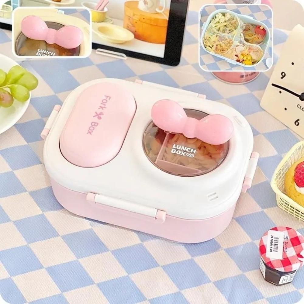 Macaron Bento Box, 3-Compartment Leakproof Lunch Box with Utensils, Portable for Daily Use