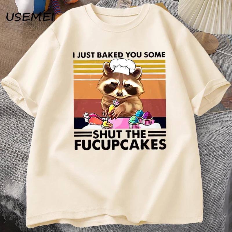 Zabawna koszulka męska Uroczy szop pracz Pieczę Właśnie upiekłem dla Ciebie Koszulka Bawełniana Letnia Krótki Rękaw Oversize Koszulka Casualowa Streetwear Top