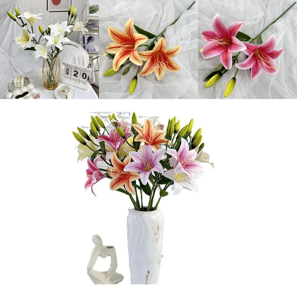 Luxury Artificial Lily 2head Florals With Delicate Craftsmanship For Home Decoration And Wedding Settings