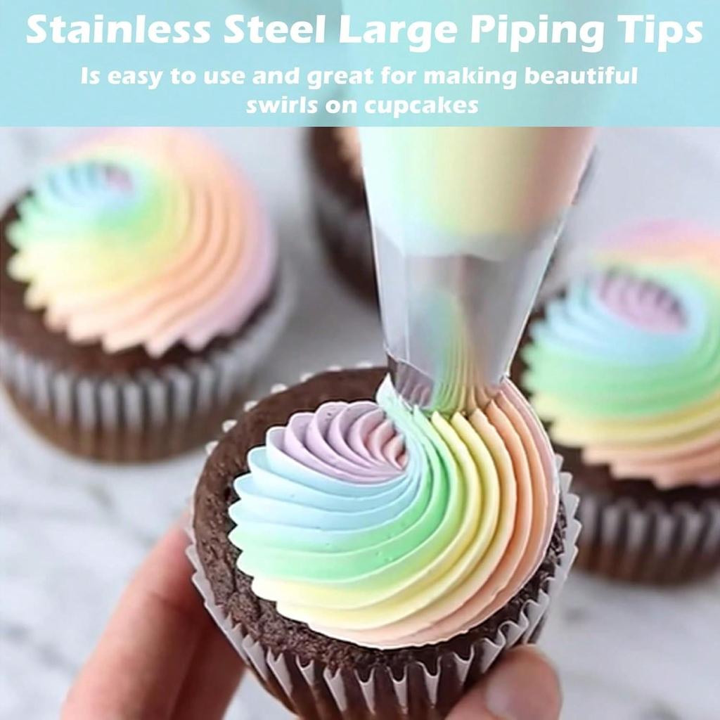3 Pieces Stainless Steel Large Piping Tips Churro Maker Icing Tips,Pastry Cake Decorating with 20Pcs Disposable Piping Bags