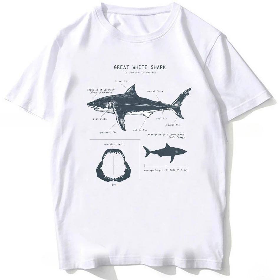 Tricou Anatomia Rechinului Alb Mare Nou Vară Bărbați Mânecă Scurtă Stil Hip Hop Punk Băiat Topuri Casual Modă Tricouri Albe