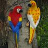 Tree Stump Parrot Ornament, Waterproof Resin Parrot Statue with Realistic Feather Texture, Outdoor Wall Mount Macaw Bird Ornament for Garden Tree