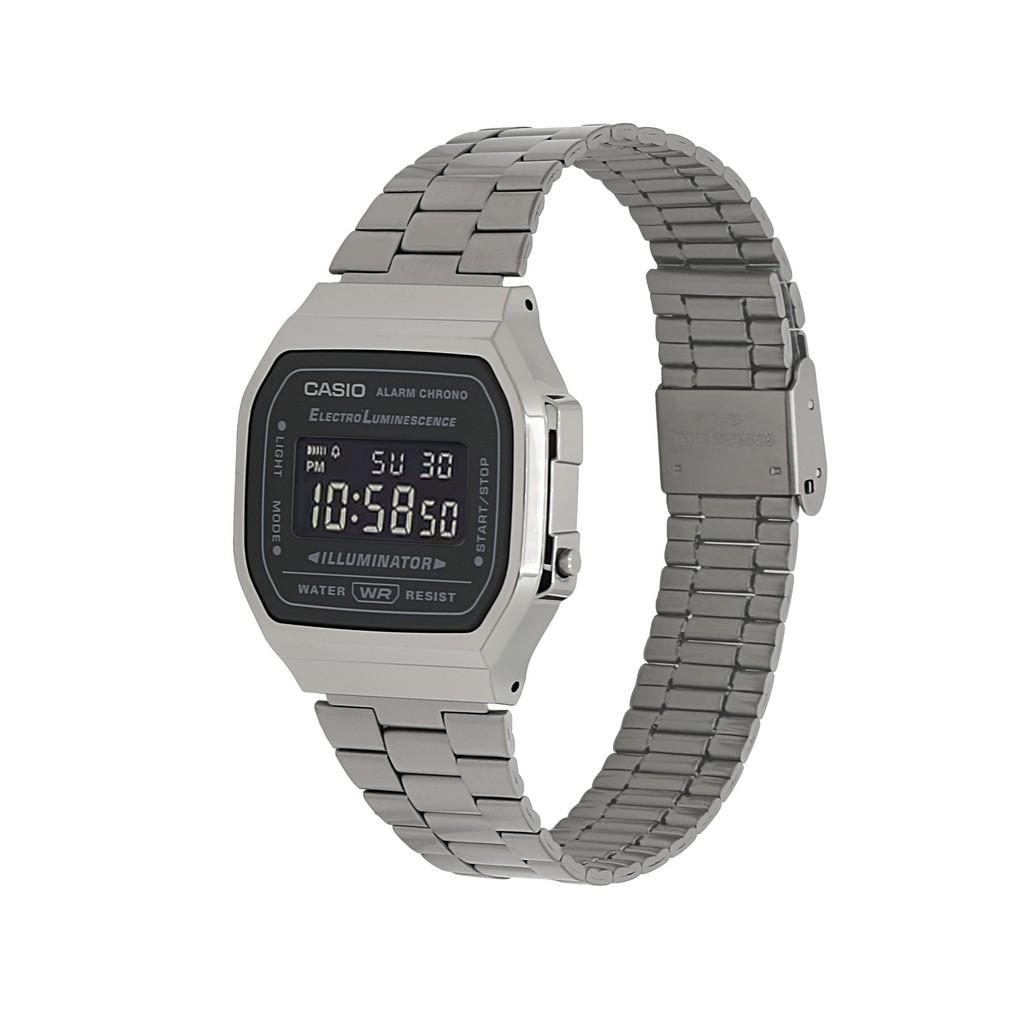 Casio Vintage Digital Edelstahl Armband schwarzes Zifferblatt Quarz A168WGG-1B Unisex Uhr