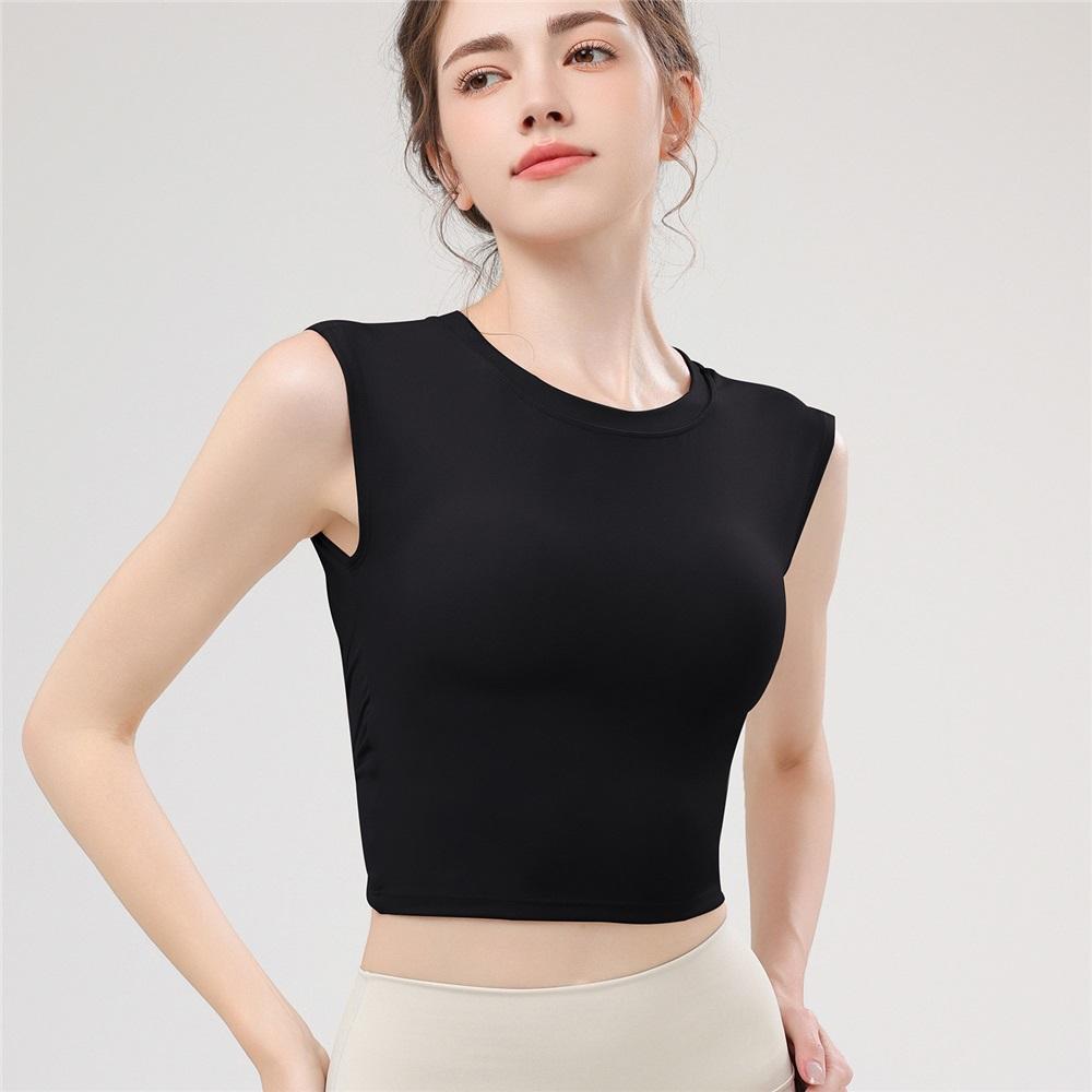 Summer New Yoga Suit Vest With Chest Cushion For Women, Sports Short Sleeved Hollow Out Back, Shock-absorbing Yoga Suit Vest Top