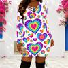 Women Plus Size Criss Cross V Neck Long Sleeve Playing Card Printed Bodycon Mini Dress