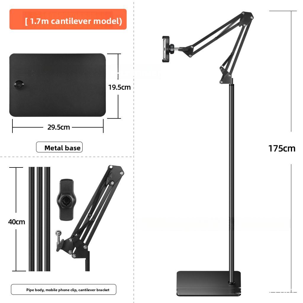 Metal Cantilever Floor Stand Phone Selfie Live Streaming Video Watching Lazy Square Base Folding Tablet Bracket Grip