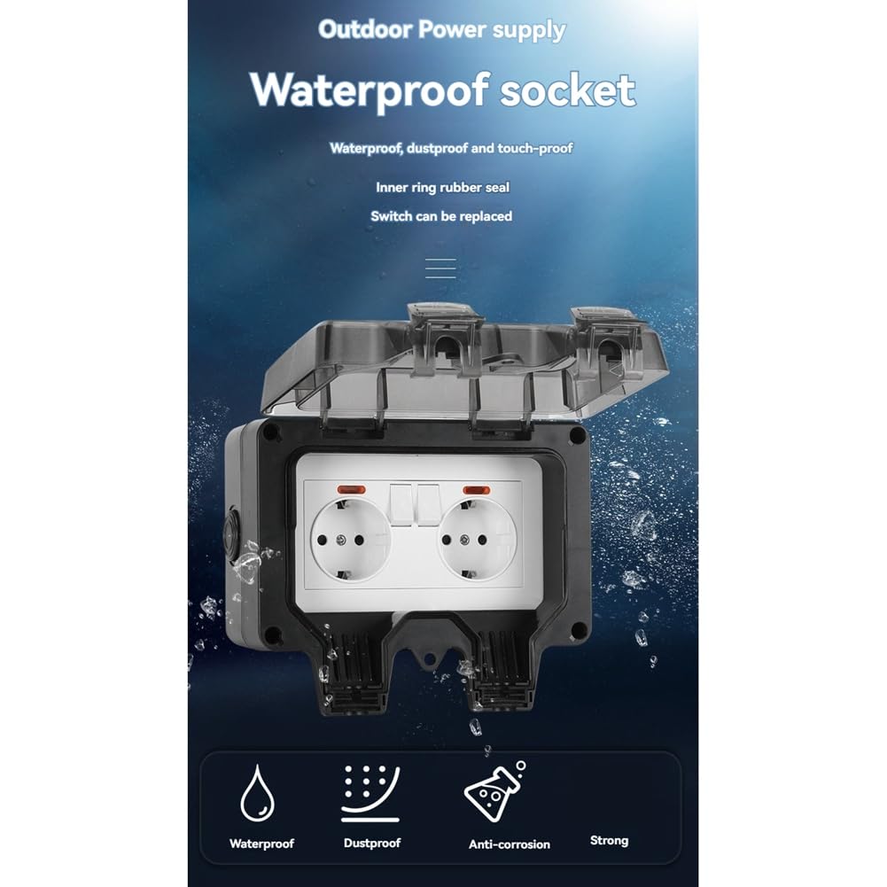 Black IP66 two open plus Autonavi waterproof socket 16A European outdoor waterproof socket