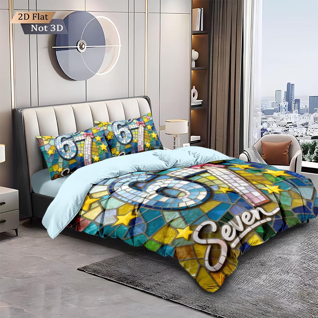 3-teiliges Glasbemaltes 67 Elemente Bedrucktes Kernloses Bettbezug-Set Mehrere Größen Schlafzimmer Bettwäsche Feiertagsdekoration Maschinenwaschbar