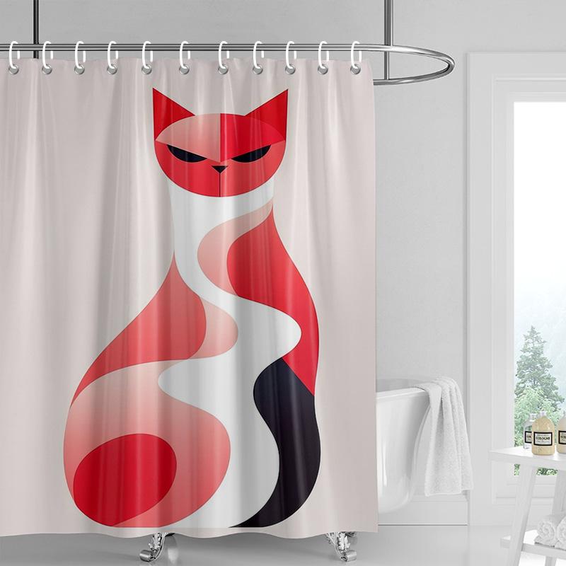 Cartoon cat waterproof shower curtain home decoration bathroom partition shower curtain 180x 200cm with 12 hooks