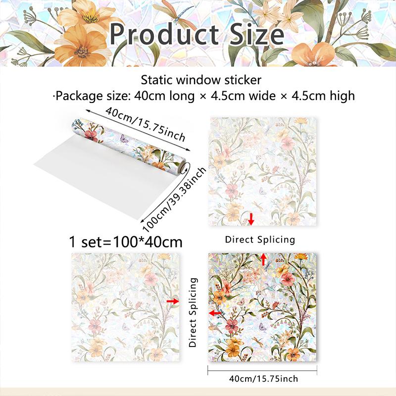 

Colorful Flower Static Cling Window Film Privacy Protection Stained Glass Sticker Plants Flowers Printed Home Decor Wall Sticker