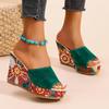 Women's Wide Width Floral Print Platform Mules - Peep-Toe Comfort Wedge Heels for Summer, Fashion Chunky Heel Slides