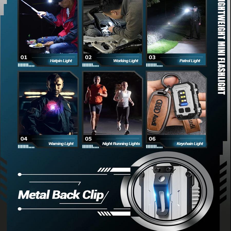 Powerful Pocket Torch Light Rechargeable Super Bright LED Multifunctional Linterna Magnetic COB LED EDC Mini Keychain Flashlight