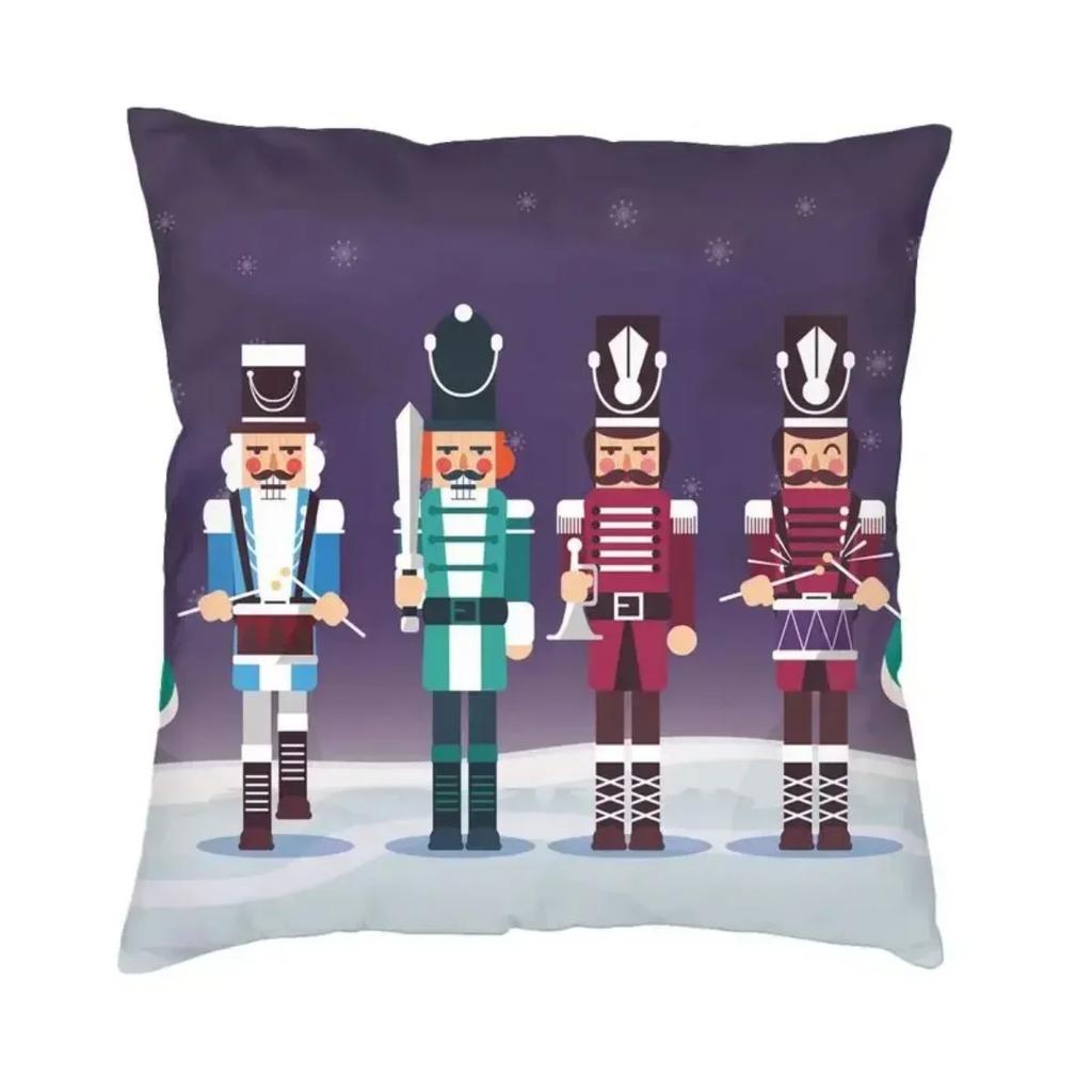 Nutcracker Soldier Toy Christmas Gift Cushion Cover Sofa Home Decorative Square Pillow Case 45x45cm
