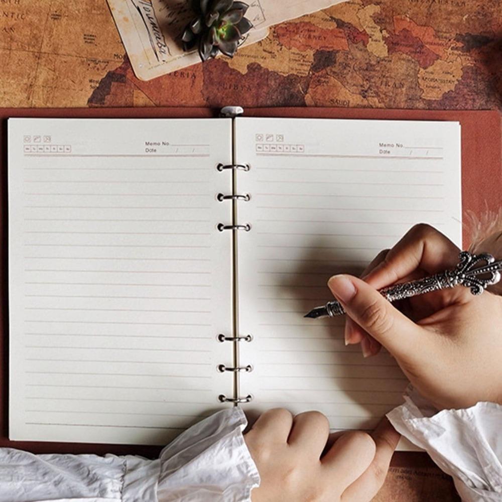 Vintage Leather Notebook - Loose-Leaf Kraft Journal with Strap, Soft Plain Cover Flip Diary Notepad