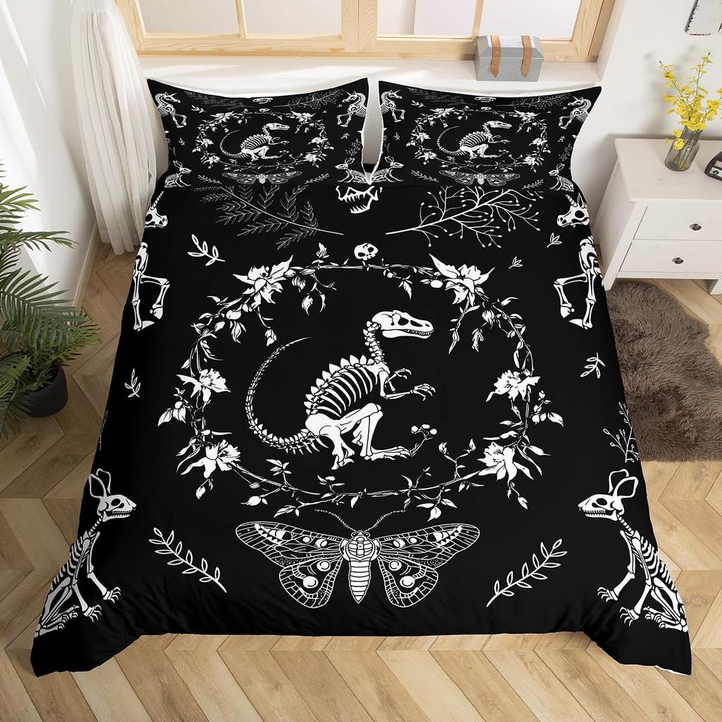 Jurassic Duvet Cover Sets Lightweight Quilt Covers Bedroom Decor Dinosaurs Illustrations Skeleton Biology Historic Bedding Sets
