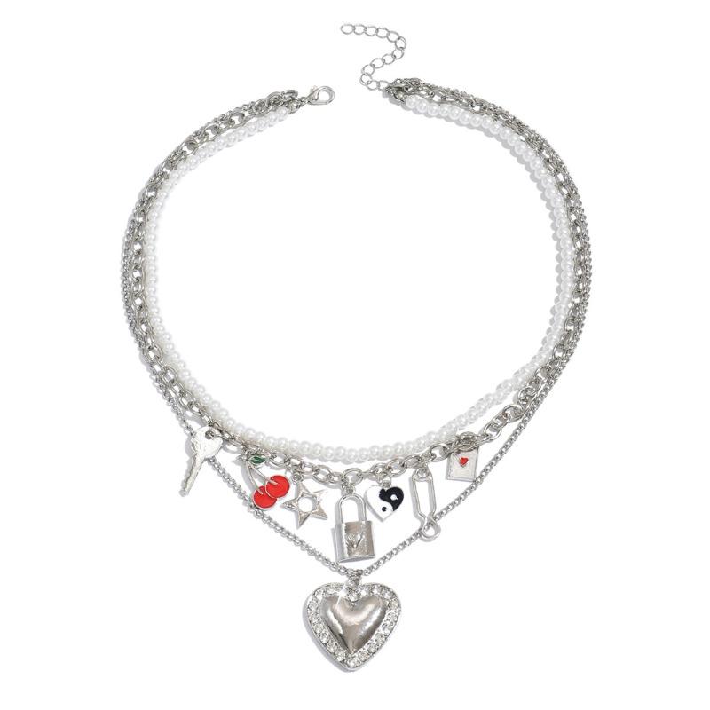 Multi-layer Love Necklace, Retro Pendant, Fashion Key, Cherry Stacked Collarbone Chain Women's Necklace.