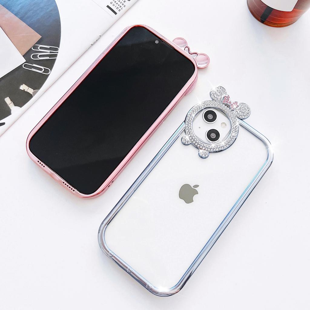 Applicable To IPhone 15pro Mobile Phone Case with Diamond Round Lens Electroplated Apple 14 Silicone 13 Drop Protection Case