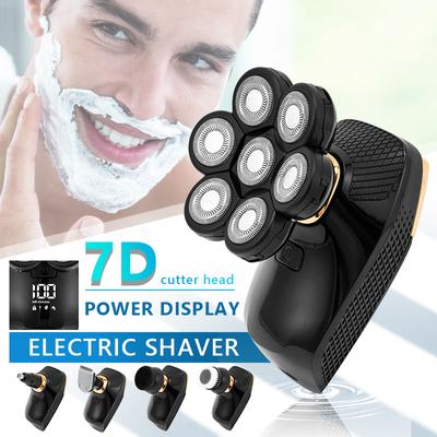 Waterproofproof 7 Blades 5-in-1 Men's Electric Shaver Floating Head IPX6 Waterproof LCD Screen Rechargeable Bald Nose Hair Trimmer for Men Kit