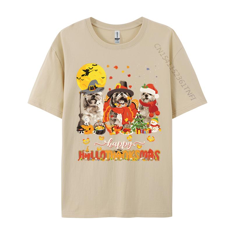 Happy Hallo Thanksmas Cute ShihTzu Tshirt Youth Top Cotton Tshirts 3D Printed Tees Hip Hop Beach