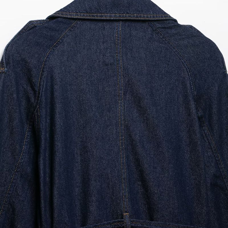 Kaslead New Women Clothes Western Style Fashion Short Wide Design Sense Denim Long Sleeve Trench Coat