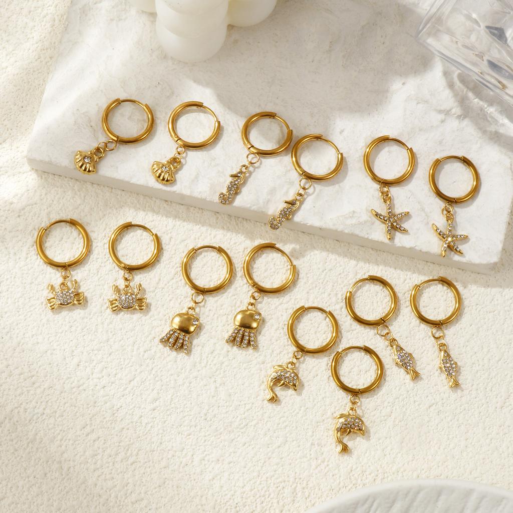 1 Paar Meeresohrringe Vergoldet 304 Edelstahl & Zirkonia Creolen Für Damen Schmuck Geschenk,Stift-/ Drahtgröße: 1 mm
