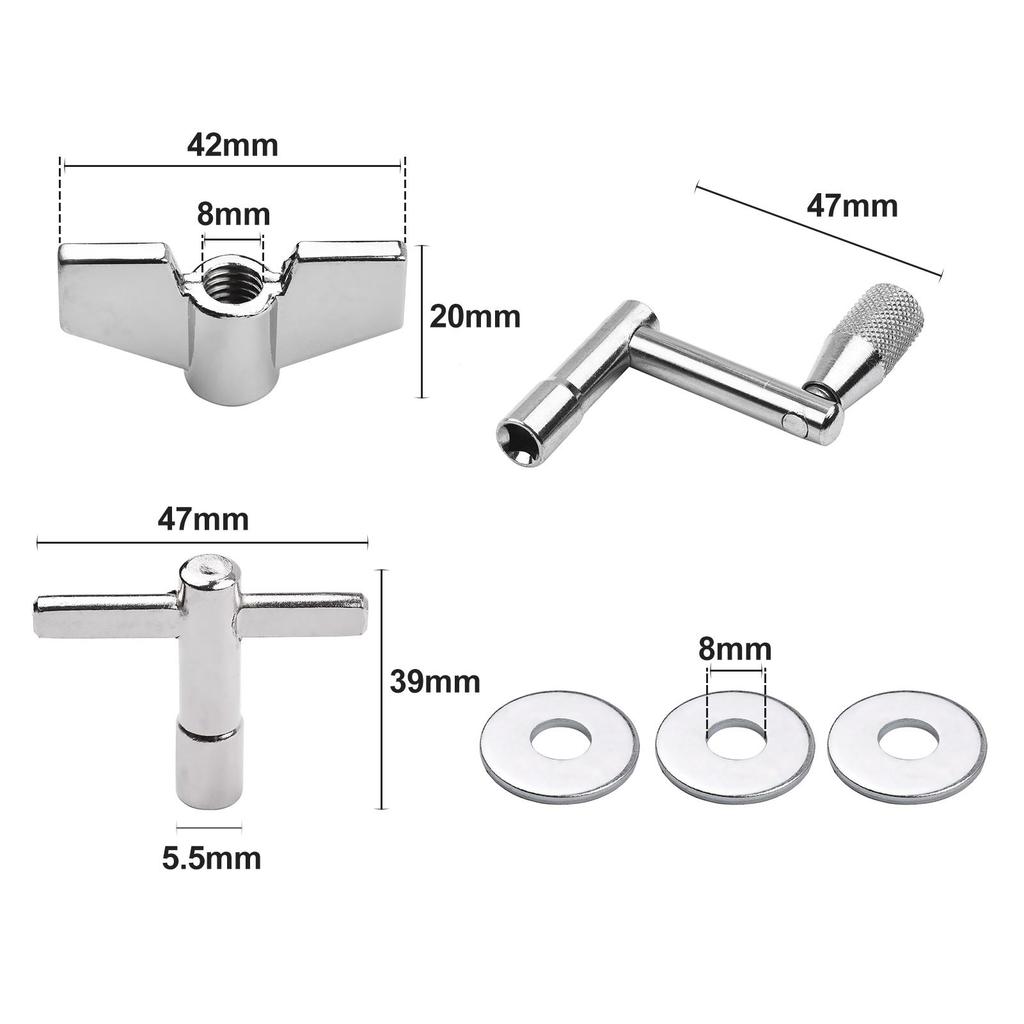 23pcs Cymbal Replacement Accessories Drum Parts with Cymbal Stand Felts Drum Cymbal Felt Pads Include Wing Nuts Washers