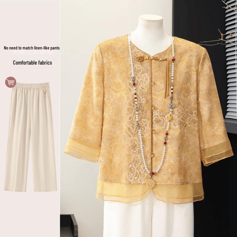 Mid-Aged Women's New Chinese Embroidered Summer Top