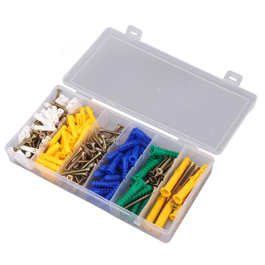 232 Stück Selbstschneidende Schraube Flachkreuzkopf Kohlenstoffstahl 5 Typen Befestigungselement-Set-Kit mit Kunststoffdübel