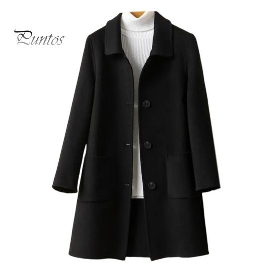 

Женское зимнее пальто в деловом стиле с отложным воротником, однобортное пальто средней длины, куртка для поездок на работу, однотонная плотная верхняя одежда 2XL чёрный