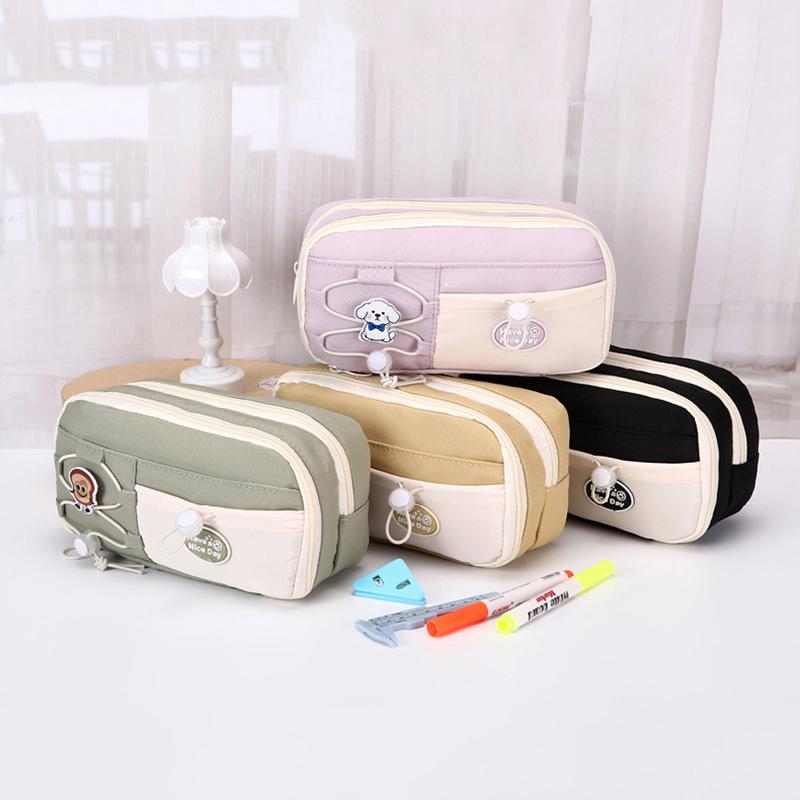 Simple Large Capacity Student Pencil Case Multi-Layer Flip Style Cute Pencil Pouch Ins Canvas Gel Pen Organizer Kids