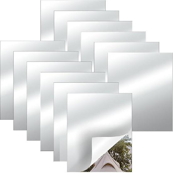Biaungdo 12 шт. Самоклеящиеся акриловые зеркальные плитки, 10 x 15 см / 4  x 6  Безрамные зеркальные плитки, Гибкие зеркальные листы, Зеркальные наклейки (не стекло) 4 x 6 inch