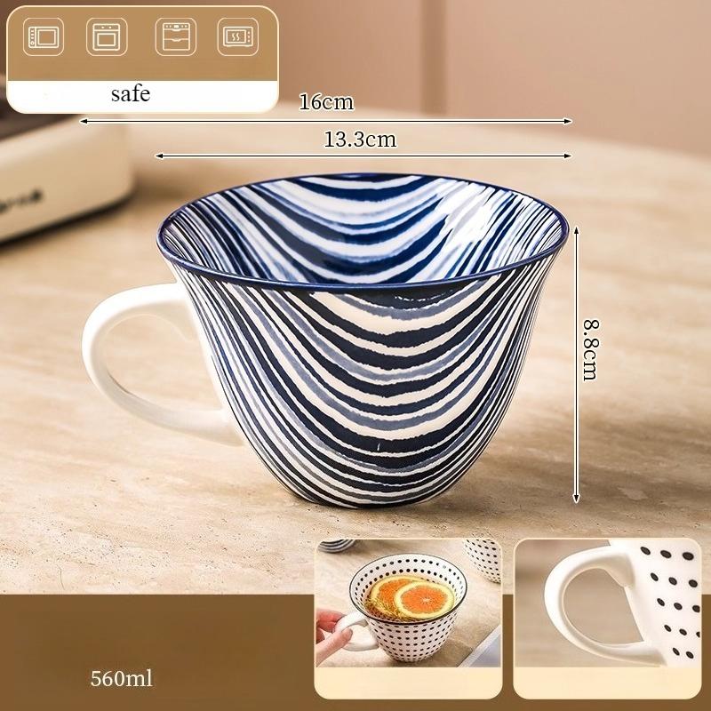 

Керамическая кружка с синим узором в горошек, большая кофейная кружка, кружка-джамбо, кружка для чая, молока, хлопьев, чашка для завтрака для дома, кухни, 1 шт. Blue Pattern Cup