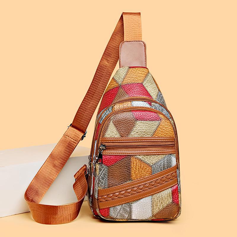 Fashionable Women's Versatile Shoulder & Chest Bag - Stylish Contrast Leather Small Backpack