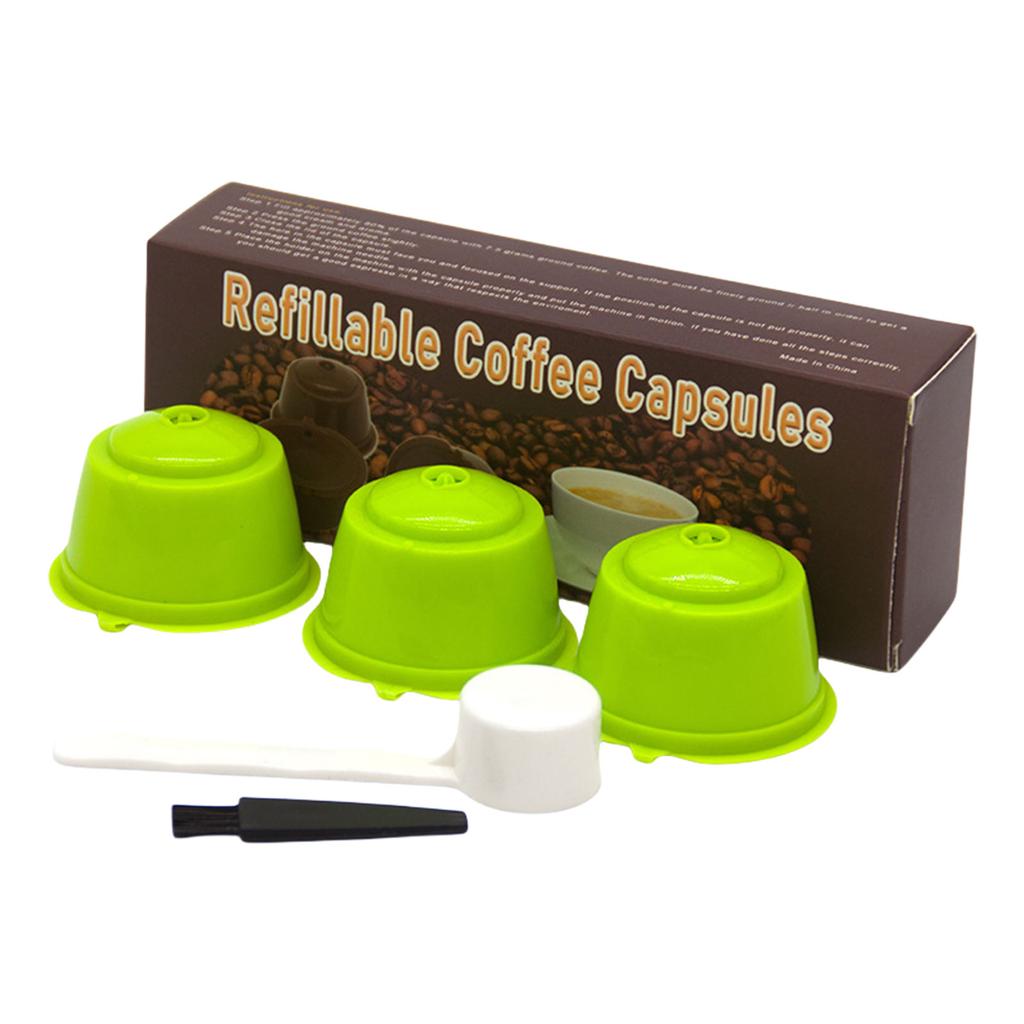Set aus 3 wiederbefüllbaren Kaffeepads-Filtern inklusive Reinigungsbürste und Löffel Optionale Farbe für Kaffeeliebhaber Geschenk