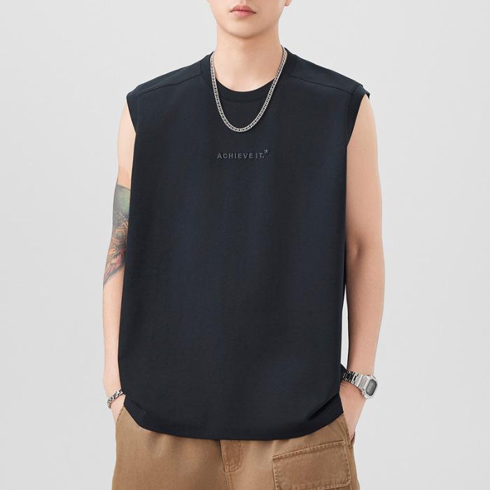 260g Heavy Vest Mens Round Neck Relaxed Fit Sleeveless T-shirt In Summer Updated Versatile Print