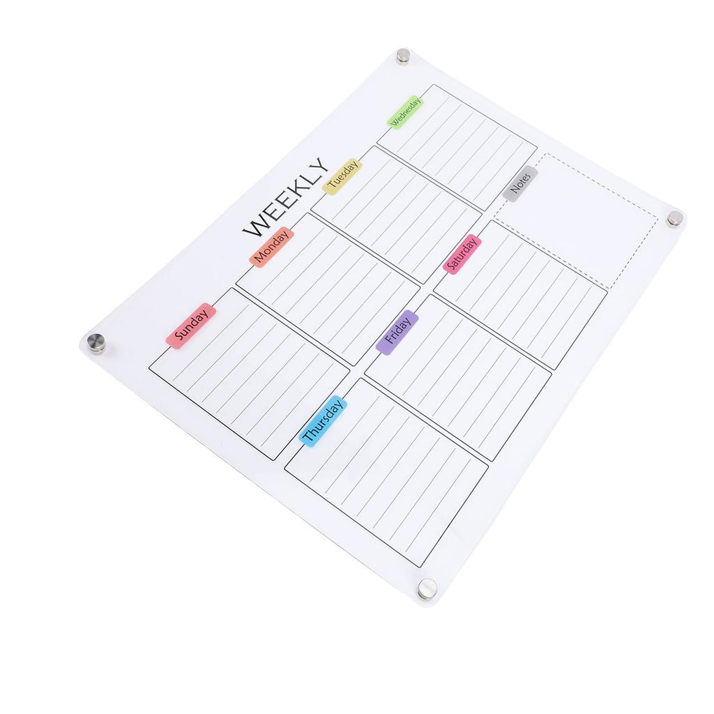 Clear Acrylic Weekly Planner with Magnets Color Label Refrigerator Dry Erase Board for Home Scheduling Office Work