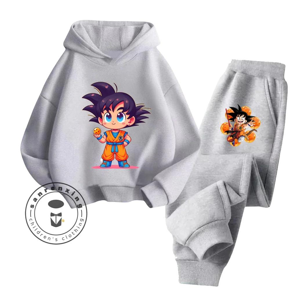Dragon Ball Cartoon Themed Series Children Boys Girls Rich Elements Design Long Sleeve Hoodie Set Suitable for Fall Winter Wear