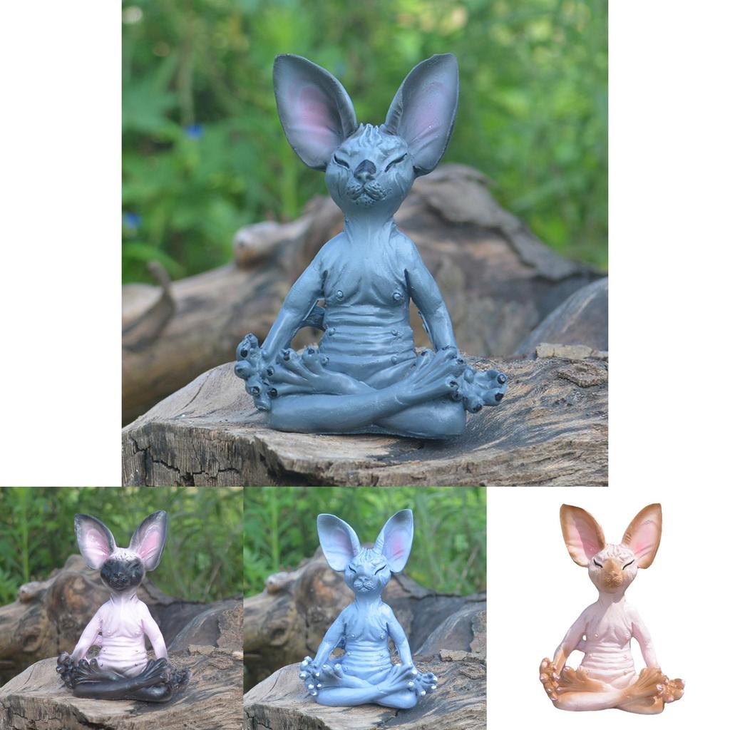 Gelassene Graue Katze Meditation Harz Figur Charmantes Heim Garten Dekor Stück