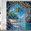 Beach Shower Curtain Tropical Island Ocean View Rock Cave Design Nature Art Modern Bathroom Decor Waterproof Printed Bath