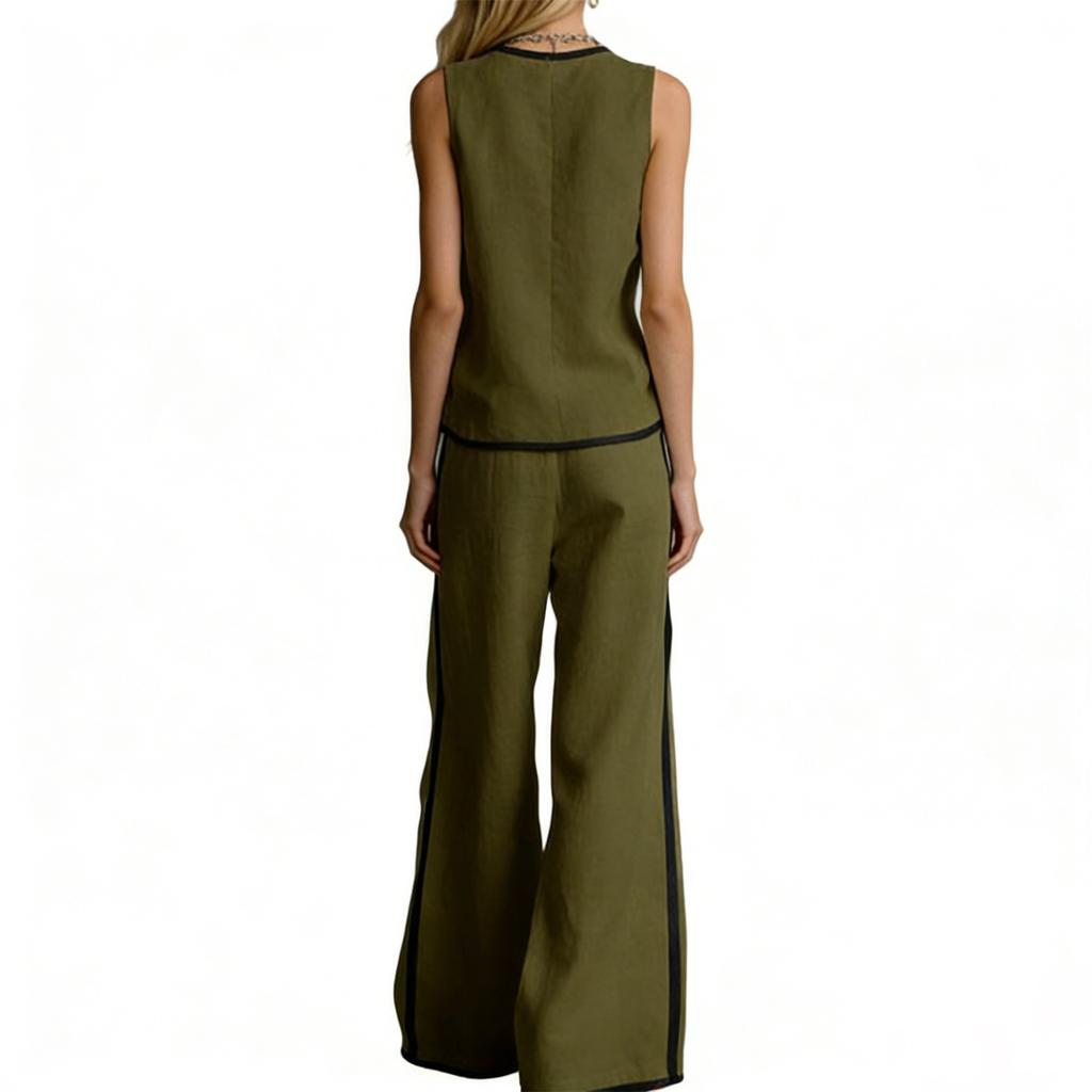 Women's Fashionable Casual Sleeveless V-Neck Top And Pants Two-Piece Set