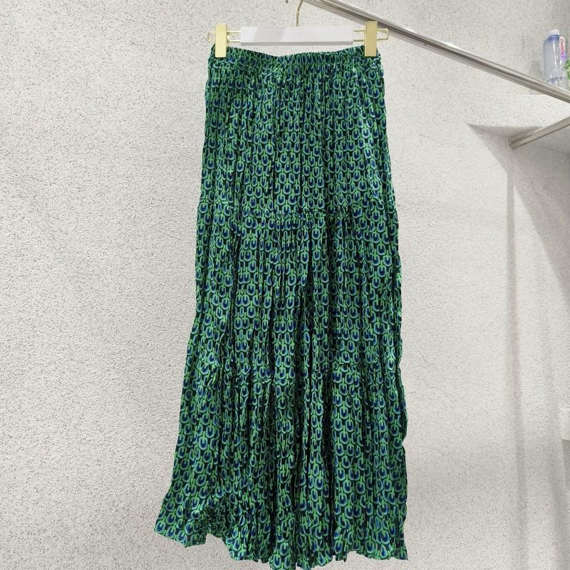 

Весна 2025 Ретро зеленая цветочная плиссированная юбка: Эластичная завышенная талия, облегающий А-силуэт, средняя длина One Size зелёный