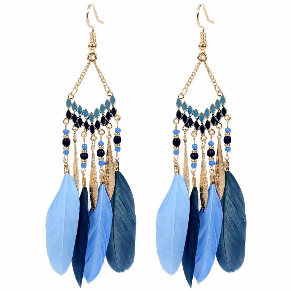 Bohemia Style Bohemian Feather Dangle Earrings Ethnic Style Boho Drop Earrings  Women