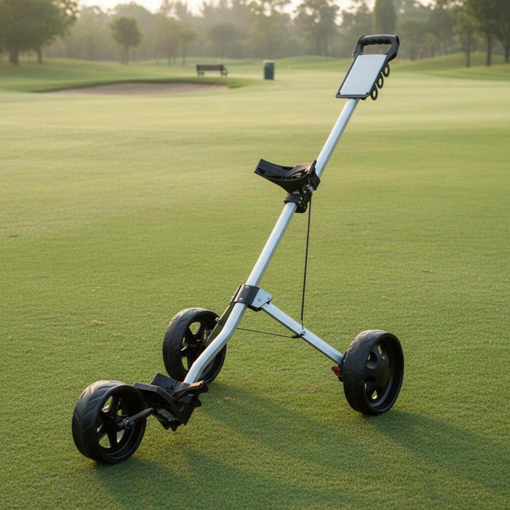 Wheeled Golf Bag Trolley Foldable Structure for Ball Pouch Lightweight