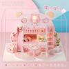 Moin Moin 1/24 Scale Dollhouse [Japanese Instruction Manual] Miniature DIY Handmade Kit Set with Bear, Pink | LED Light + Acrylic Case ([Japanese] Bea