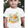Boys Crewneck Tee, Cute Capybara Soaking In Hot Spring With Citrus Orange & Green Leaves Print