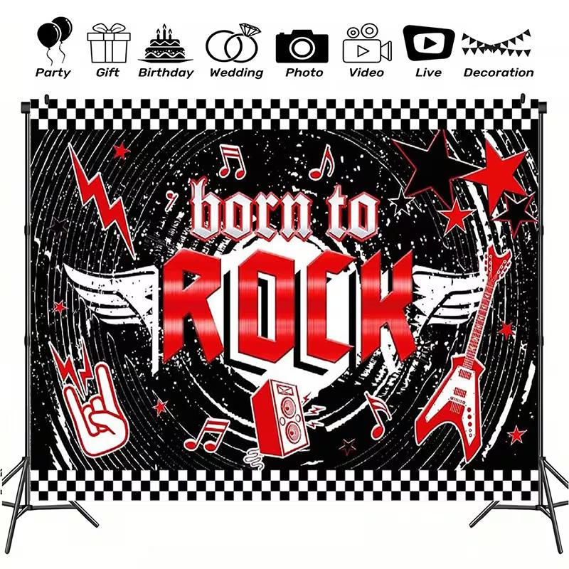 2D Red Black Rock Guitar Themed Party Decoration Backdrop 47.2x31.5inch/120*80cm