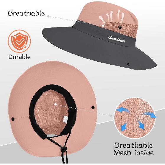 Women's Ponytail Safari Sun Hat,Wide Brim UV Protection Bucket Hat | Foldable Fishing Hat,Summer Hats,Ventilation Mesh,Breathable,Soft