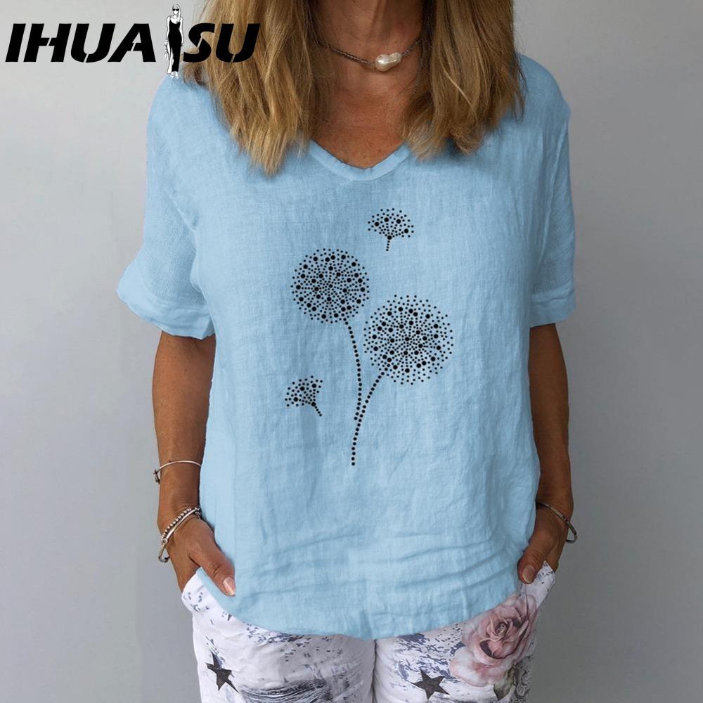 

IHUASU Женские Модные Повседневные Блузки и Рубашки с Коротким Рукавом и Круглым Вырезом XXL синий