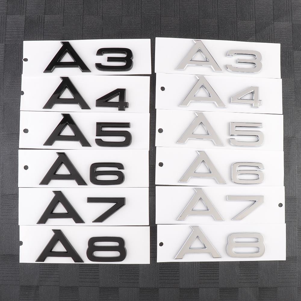 Black/Silver Letters Numbers A3 A4 A5 A6 A7 A8 Emblem for I8 Car Trunk Fender Nameplate Logo Sticker Auto Styling Accessories O9s4